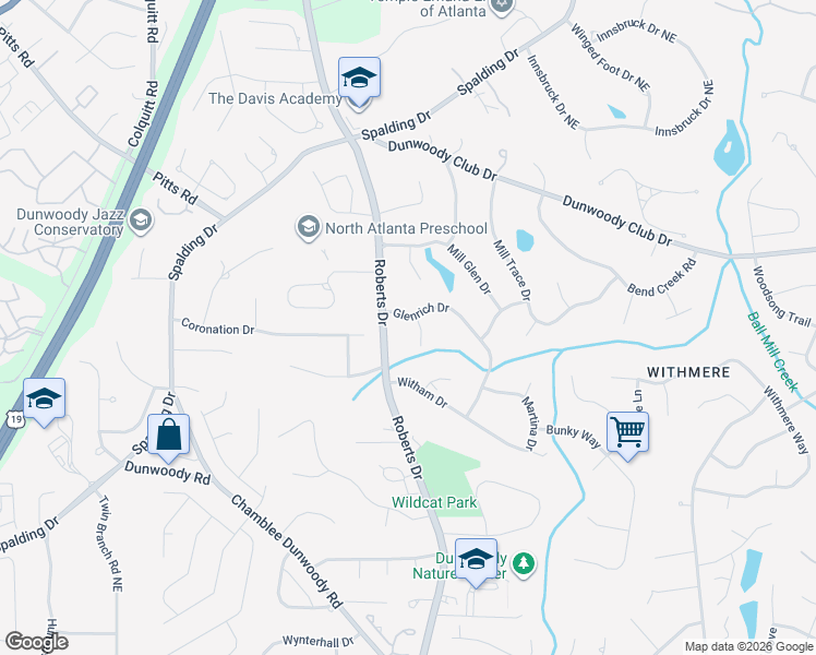 map of restaurants, bars, coffee shops, grocery stores, and more near 5660 Glenrich Drive in Dunwoody