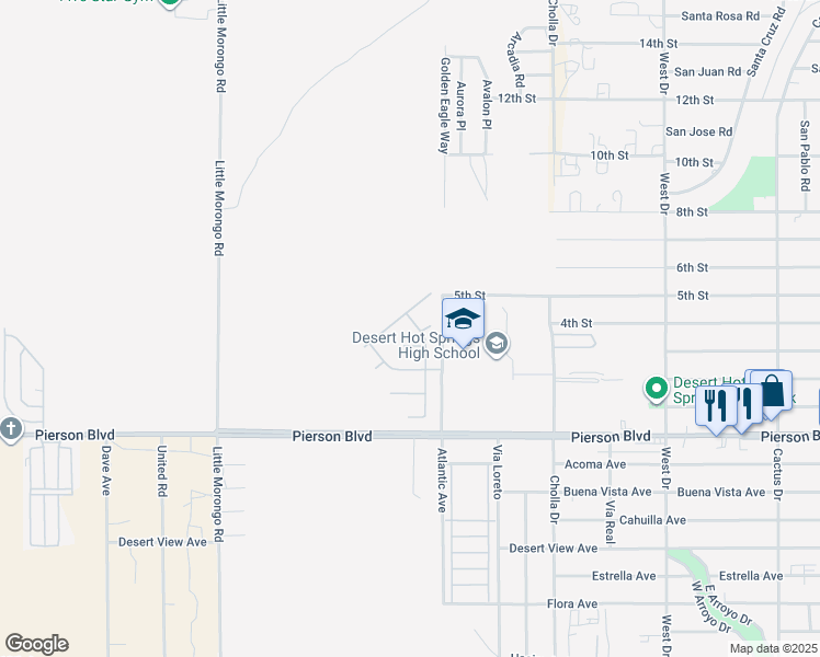 map of restaurants, bars, coffee shops, grocery stores, and more near 11553 Mountain Hawk Lane in Desert Hot Springs