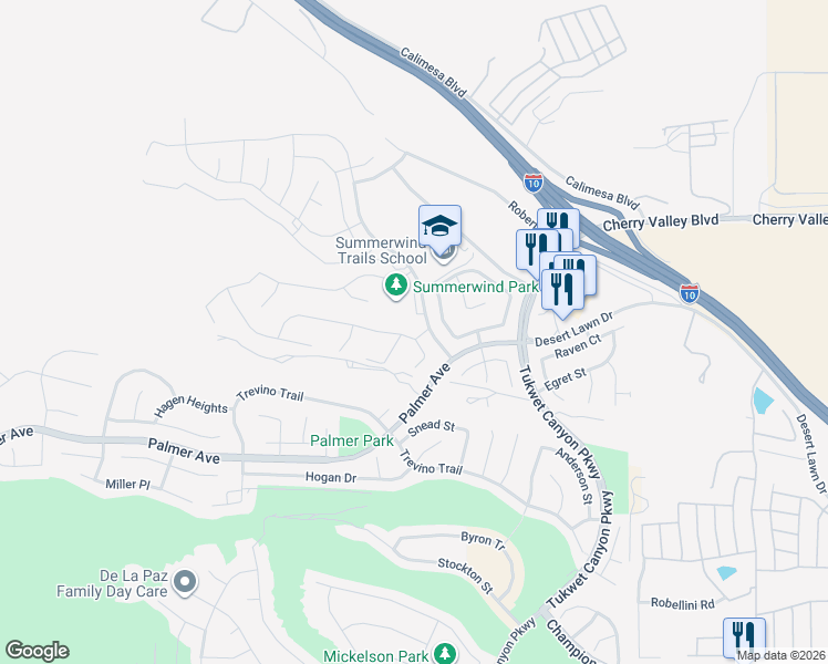 map of restaurants, bars, coffee shops, grocery stores, and more near 1152 Poinsetta Cir in Calimesa
