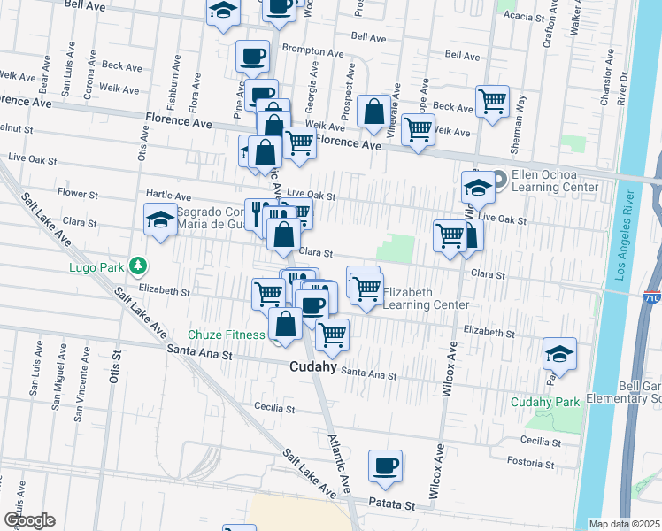 map of restaurants, bars, coffee shops, grocery stores, and more near 4660 Clara Street in Cudahy