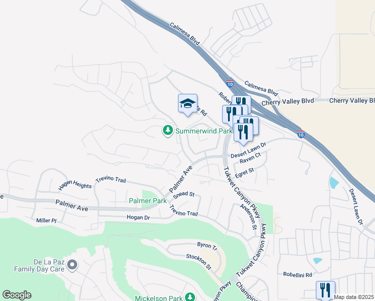 map of restaurants, bars, coffee shops, grocery stores, and more near 1156 Poinsettia Circle in Calimesa