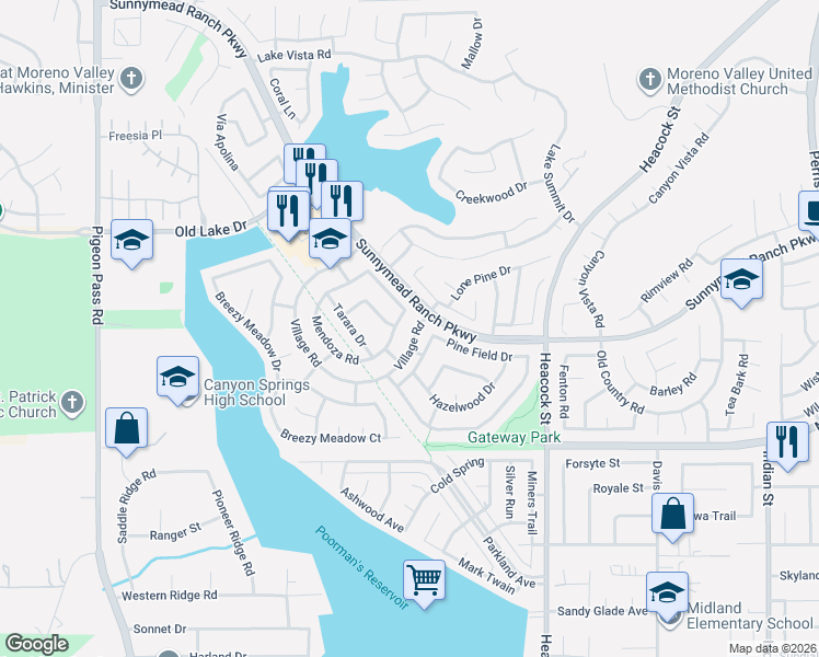 map of restaurants, bars, coffee shops, grocery stores, and more near 10779 Cedar Tree Drive in Moreno Valley