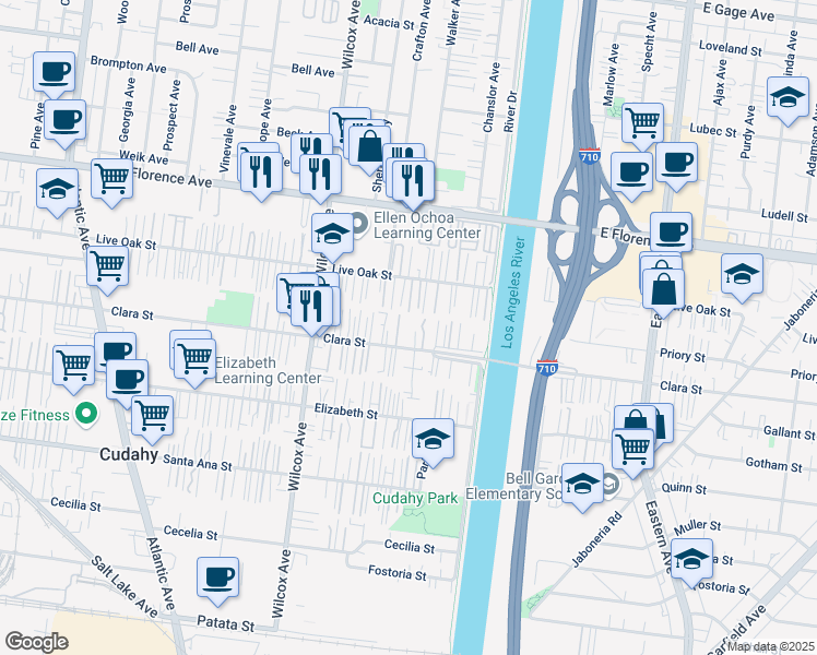 map of restaurants, bars, coffee shops, grocery stores, and more near 5203 Clara Street in Cudahy