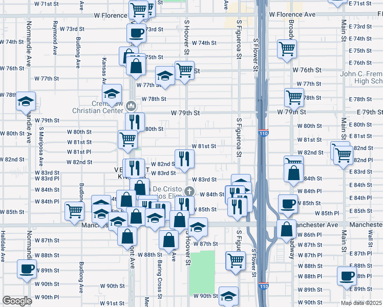 map of restaurants, bars, coffee shops, grocery stores, and more near in Los Angeles