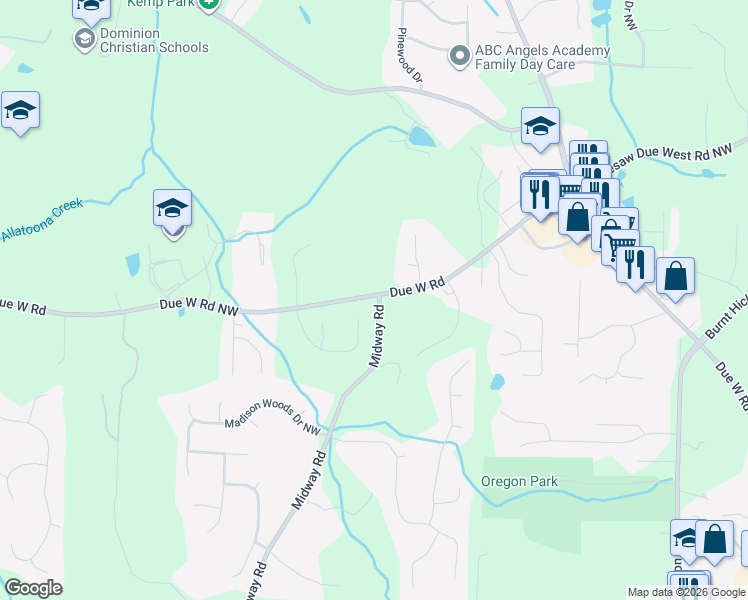 map of restaurants, bars, coffee shops, grocery stores, and more near 4225 Due West Road Northwest in Kennesaw