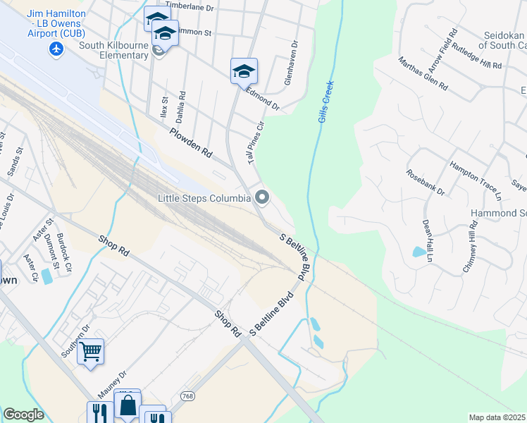map of restaurants, bars, coffee shops, grocery stores, and more near 1720 South Beltline Boulevard in Columbia