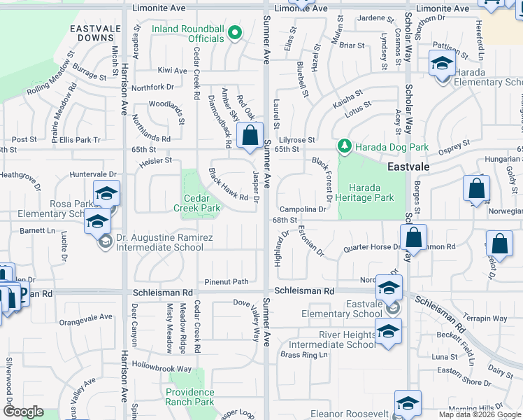 map of restaurants, bars, coffee shops, grocery stores, and more near 6810 Winterberry Way in Corona