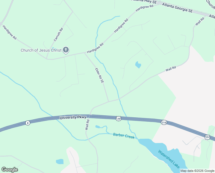 map of restaurants, bars, coffee shops, grocery stores, and more near 560 Elder Road Southeast in Winder