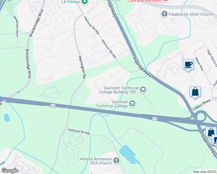 map of restaurants, bars, coffee shops, grocery stores, and more near 2130 Glynmoore Drive in Lawrenceville