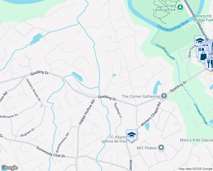 map of restaurants, bars, coffee shops, grocery stores, and more near 25 Saddleview Run in Atlanta