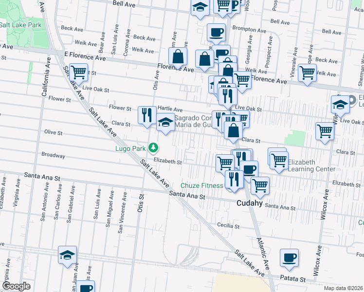 map of restaurants, bars, coffee shops, grocery stores, and more near 4326 Clara Street in Cudahy