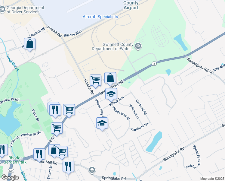 map of restaurants, bars, coffee shops, grocery stores, and more near 69 Providence Run Court Southeast in Lawrenceville