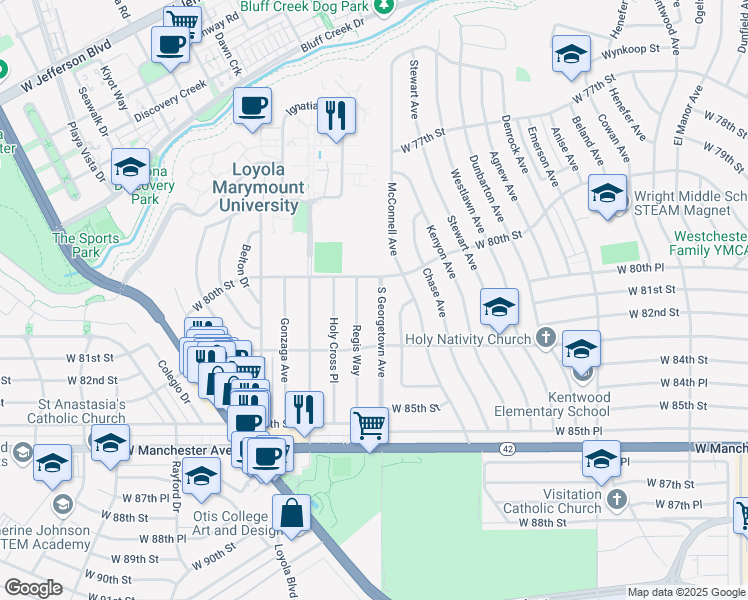 map of restaurants, bars, coffee shops, grocery stores, and more near 8025 Georgetown Avenue in Los Angeles