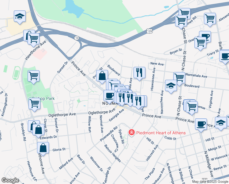 map of restaurants, bars, coffee shops, grocery stores, and more near in Athens