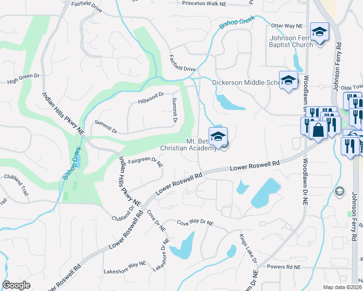 map of restaurants, bars, coffee shops, grocery stores, and more near 615 Fairway Court in Marietta