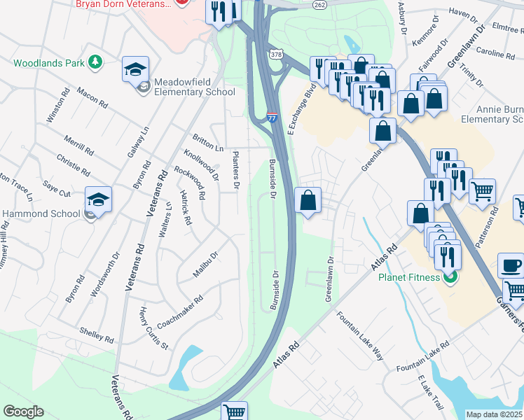 map of restaurants, bars, coffee shops, grocery stores, and more near 847 Burnside Drive in Columbia