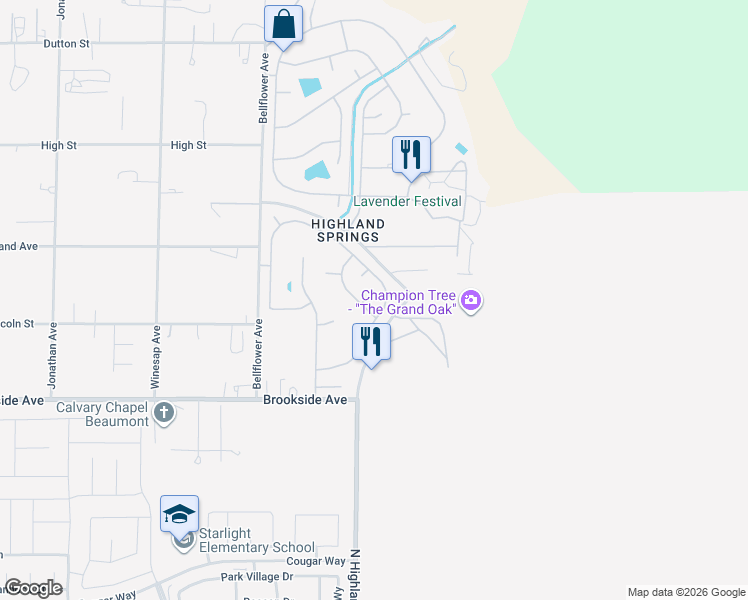 map of restaurants, bars, coffee shops, grocery stores, and more near 41023 Cedar Ridge Lane in Cherry Valley