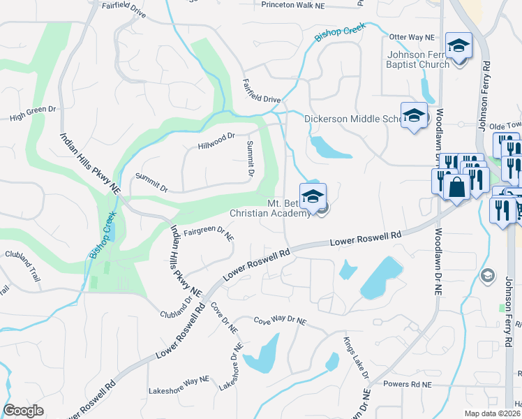 map of restaurants, bars, coffee shops, grocery stores, and more near 615 Fairway Court in Marietta