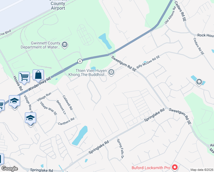 map of restaurants, bars, coffee shops, grocery stores, and more near 612 Lynnfield Drive Southeast in Lawrenceville