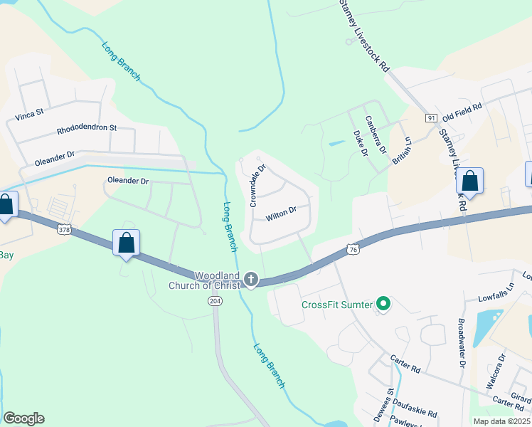 map of restaurants, bars, coffee shops, grocery stores, and more near 1399 Crowndale Drive in Sumter