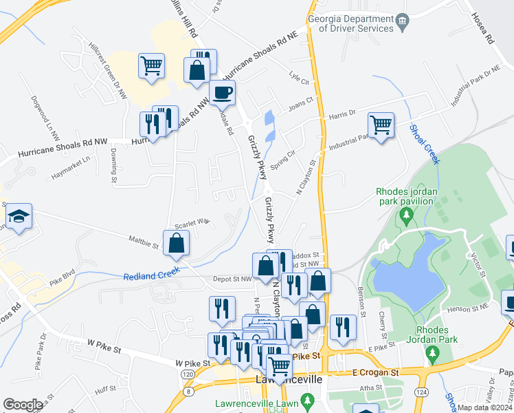 map of restaurants, bars, coffee shops, grocery stores, and more near 371 Northdale Road in Lawrenceville