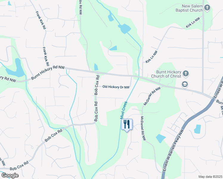 map of restaurants, bars, coffee shops, grocery stores, and more near 2647 Old Hickory Drive Northwest in Marietta