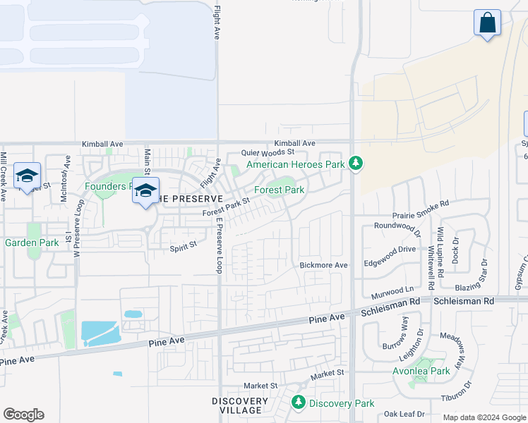 map of restaurants, bars, coffee shops, grocery stores, and more near 8603 Founders Grove Street in Chino