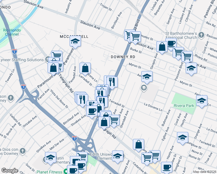 map of restaurants, bars, coffee shops, grocery stores, and more near 8337 Rosemead Boulevard in Pico Rivera
