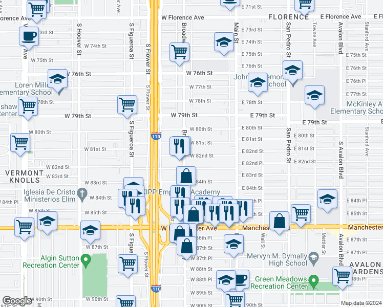 map of restaurants, bars, coffee shops, grocery stores, and more near in Los Angeles