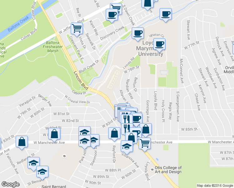 map of restaurants, bars, coffee shops, grocery stores, and more near 8000 Campion Drive in Los Angeles