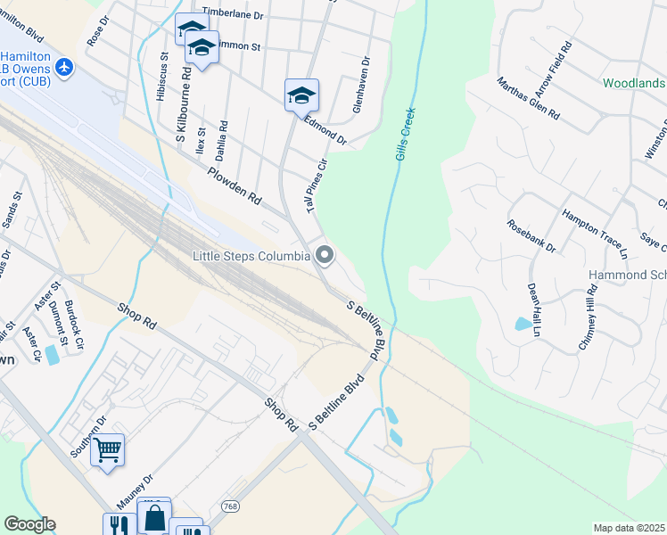 map of restaurants, bars, coffee shops, grocery stores, and more near 1720 South Beltline Boulevard in Columbia