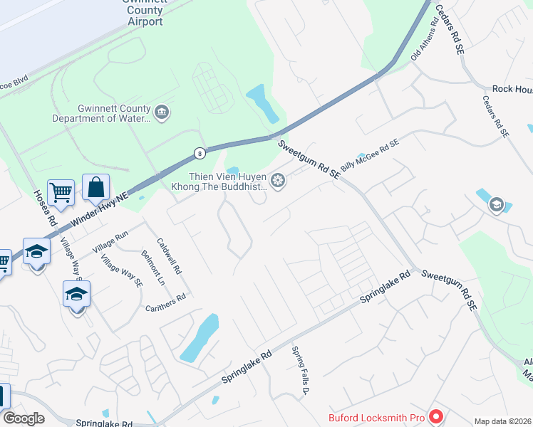 map of restaurants, bars, coffee shops, grocery stores, and more near 612 Lynnfield Drive Southeast in Lawrenceville