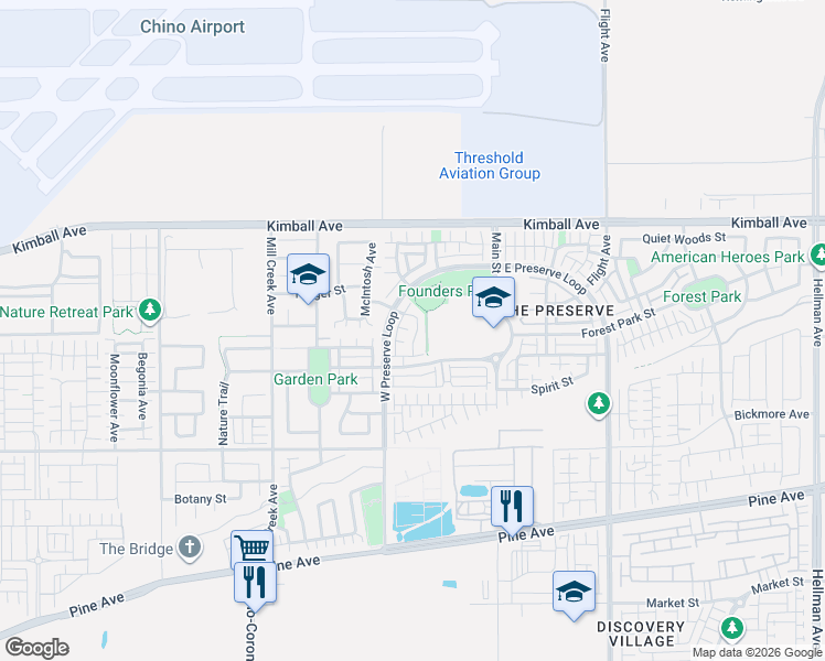 map of restaurants, bars, coffee shops, grocery stores, and more near 15910 Fountain Lane in Chino
