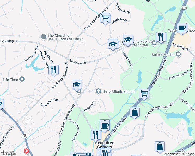 map of restaurants, bars, coffee shops, grocery stores, and more near 3650 Centennial Square in Peachtree Corners