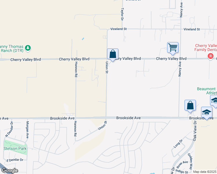 map of restaurants, bars, coffee shops, grocery stores, and more near 10710 Union Street in Cherry Valley