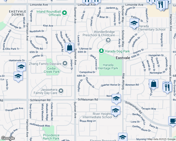 map of restaurants, bars, coffee shops, grocery stores, and more near 13284 Campolina Drive in Corona