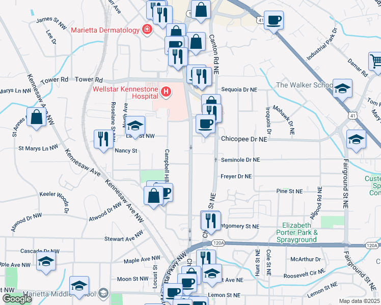 map of restaurants, bars, coffee shops, grocery stores, and more near 555 Georgia 5 in Talking Rock