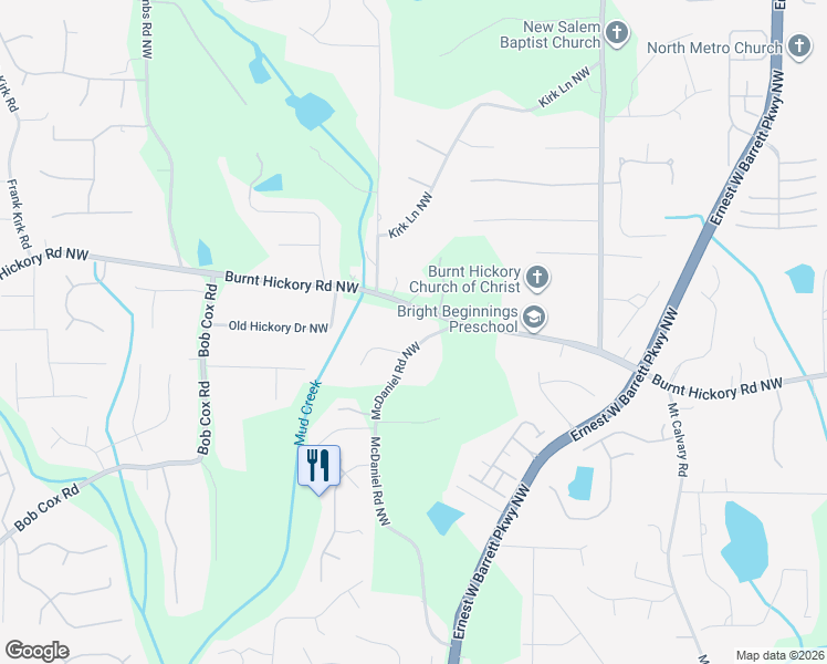 map of restaurants, bars, coffee shops, grocery stores, and more near 475 Mcdaniel Road Northwest in Marietta