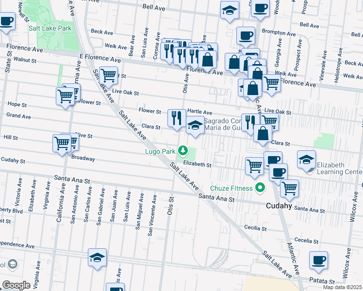 map of restaurants, bars, coffee shops, grocery stores, and more near 4218 Clara Street in Cudahy