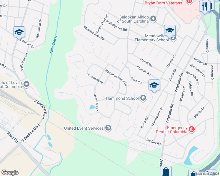 map of restaurants, bars, coffee shops, grocery stores, and more near 117 Chesney Lane in Columbia