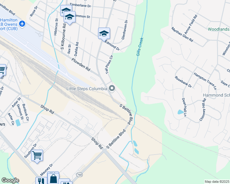 map of restaurants, bars, coffee shops, grocery stores, and more near 1721 Tall Pines Circle in Columbia