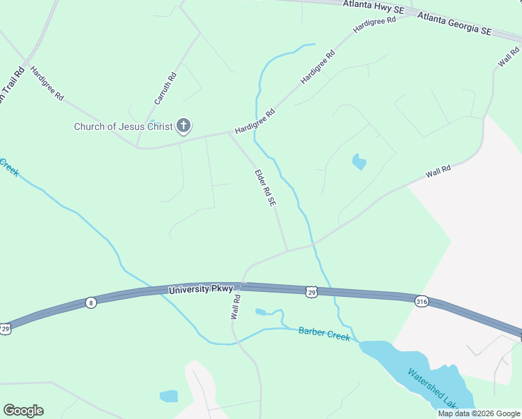 map of restaurants, bars, coffee shops, grocery stores, and more near 553 Elder Road Southeast in Winder