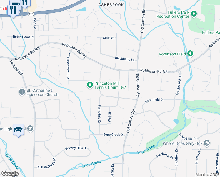map of restaurants, bars, coffee shops, grocery stores, and more near 620 Clearbrook Court in Marietta
