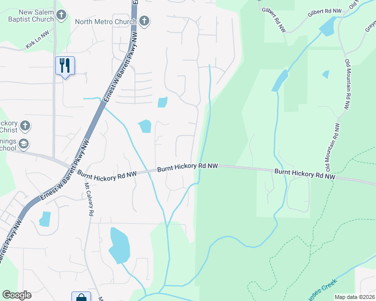 map of restaurants, bars, coffee shops, grocery stores, and more near 1861 Leonidas Trail in Marietta