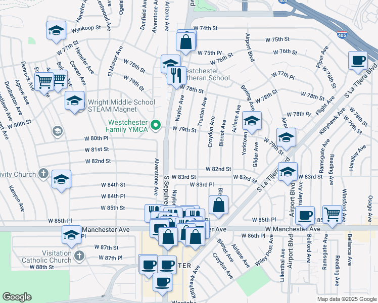 map of restaurants, bars, coffee shops, grocery stores, and more near 8022 Vicksburg Avenue in Los Angeles