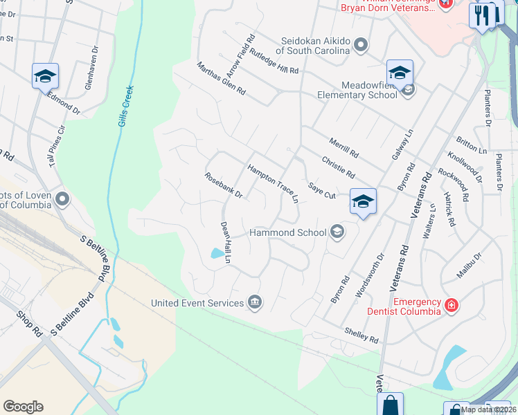 map of restaurants, bars, coffee shops, grocery stores, and more near 117 Chesney Lane in Columbia