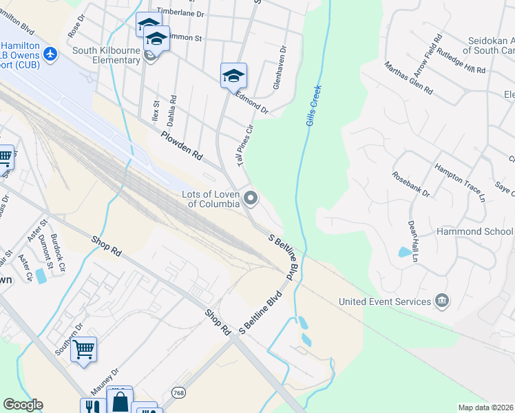 map of restaurants, bars, coffee shops, grocery stores, and more near 1721 Tall Pines Circle in Columbia