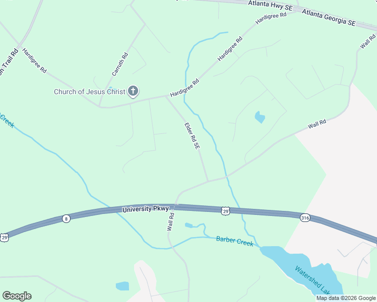 map of restaurants, bars, coffee shops, grocery stores, and more near 553 Elder Road Southeast in Winder