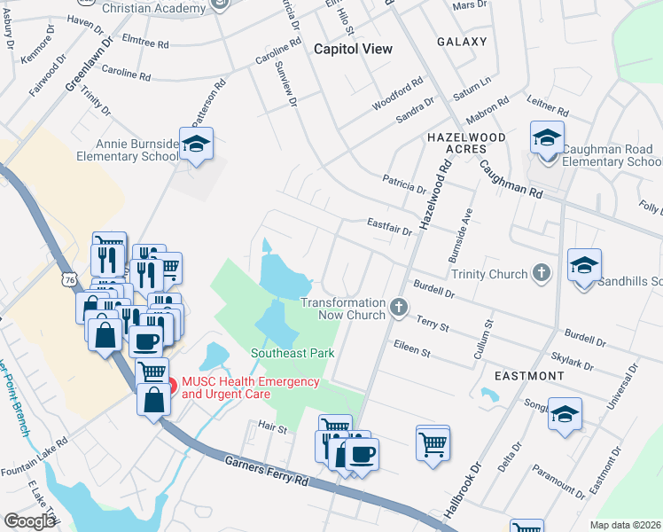 map of restaurants, bars, coffee shops, grocery stores, and more near 228 Gayle Pond Trace in Columbia
