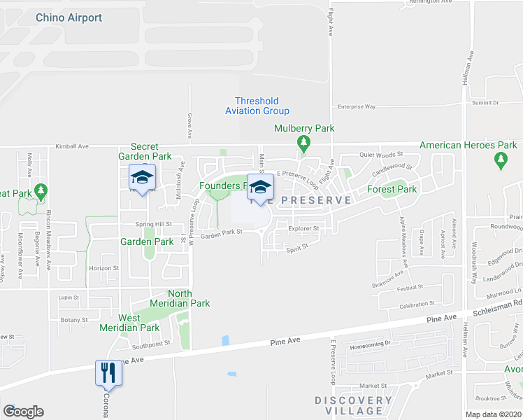 map of restaurants, bars, coffee shops, grocery stores, and more near 15850 Main Street in Chino